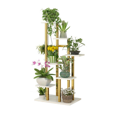 59.1" Modern Ladder 7-Tiered Plant Stand in Gold & White